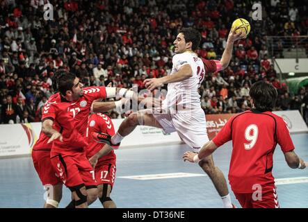 Isa Town, Bahrain. 6th Feb, 2014. Isa Town Bahrain - Final Match in the 16th Asian men 2014 Handball Championship between Bahrain VS Qatar on February 06, 2014 © Ahmed Alfardan/NurPhoto/ZUMAPRESS.com/Alamy Live News Stock Photo