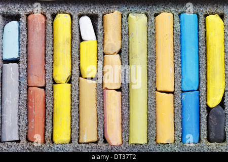 set of used artistic dry pastel close up Stock Photo