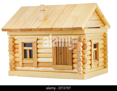 model of simple village wooden log house isolated on white background Stock Photo
