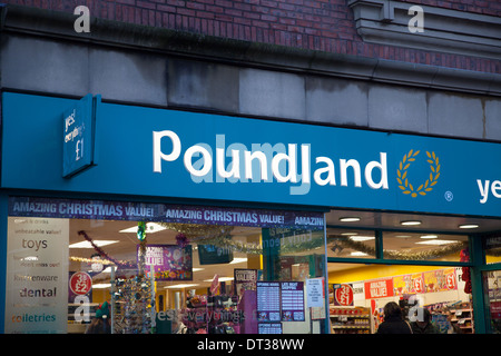 Sign front frontage or facade of a Poundland shop sign Macclesfield Cheshire England UK Stock Photo