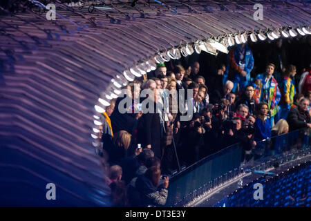 Sochi, Krasnodar Krai, Russia. 07th Feb, 2014. Russian President Vladimir Putin addresses the crowd during the Opening Ceremony of the XXII Olympic Winter Games at the Fisht Olympic Stadium Credit:  Action Plus Sports Images/Alamy Live News Stock Photo