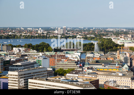 View over Hamburg, Germany to the Inner and Outer Alster. Stock Photo