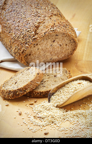 whole wheat bread, two slices and a scoop of sesame Stock Photo