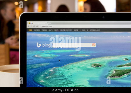 The Bing website shot in a coffee shop environment (Editorial use only: print, TV, e-book and editorial website). Stock Photo