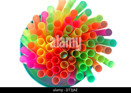 Colorful drinking straws on white background. Stock Photo