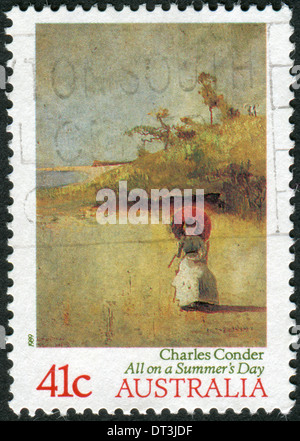 Postage stamp printed in Australia, shows a picture of 'All on a Summer's Day' by Charles Conder Stock Photo