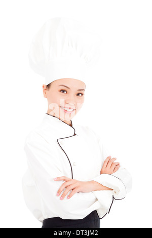 asian young pretty woman chef standing in studio and white background Stock Photo