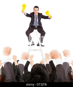 excited businessman yelling with success business team on white Stock Photo