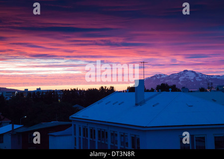 Stunning sunset over Akureyri, Iceland Stock Photo