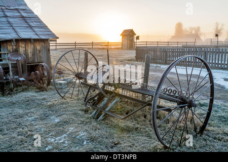 Rustic farm scene at sunrise Stock Photo