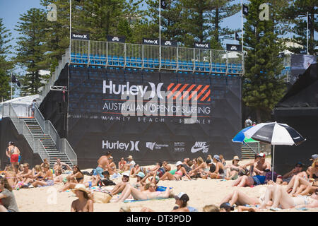 Sydney, Australia. 8th February 2014. Day One of the Hurley Australian Open of Surfing at Sydney's Iconic Manly Beach Credit:  martin berry/Alamy Live News Stock Photo