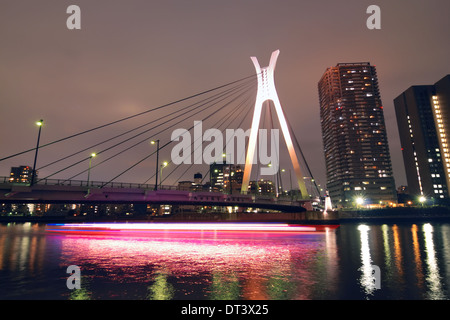 Chuo-Ohashi suspension bridge in Tokyo Stock Photo