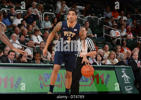 Coral Gables, FL, USA. 5th Feb, 2014. Cameron Wright #3 of Pittsburgh in action during the NCAA basketball game between the Miami Hurricanes and the Pittsburgh Panthers at the Bank United Center in Coral Gables, FL. The Panthers defeated the Hurricanes 59-55. © csm/Alamy Live News Stock Photo