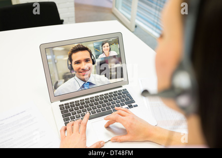 Female man business laptop call video conference Stock Photo