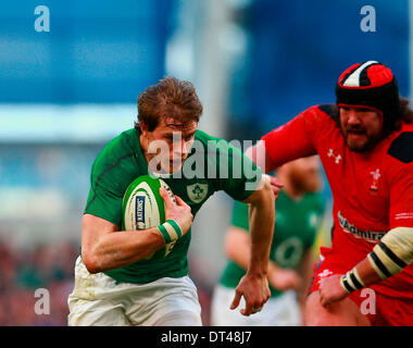 Dublin, Ireland. 08th Feb, 2014. Andrew Trimble (Ireland) charges for the try line during the RBS 6 Nations match between Ireland and Wales at the Aviva Stadium, Dublin Credit:  Action Plus Sports/Alamy Live News Stock Photo