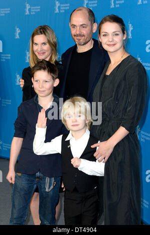 German director Edward Berger (back row, R), actor Ivo Pietzcker, German actress Luise Heyer (R), German actor and screenwriter Nele Mueller-Stoefen (L) and actor Georg Arms (R) during the 'Jack' photocall at the 64th Berlin International Film Festival / Berlinale 2014 on February 07, 2014 in Berlin, Germany Stock Photo