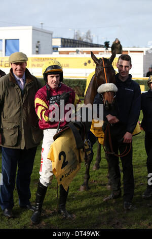 Newbury, Berkshire, UK. 08th Feb, 2014. Winning connections of Harry Topper during The Betfair Super Saturday Meeting at Newbury Racecourse Credit:  Action Plus Sports/Alamy Live News Stock Photo