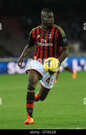 Naples, Italy. 8th Feb, 2014. Naples, Italy - 8th february, 2014. Mario Balotelli in action during Football / Soccer : Italian Seria A match between SSC Napoli and AC Milan at Stadio San Paolo in Naples, Italy. Credit:  Franco Romano/NurPhoto/ZUMAPRESS.com/Alamy Live News Stock Photo