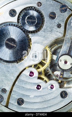 Extreme close up of the inside workings of a 17 jewels pocketwatch Stock Photo