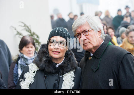 Actor Christian Wolff and his wife Marina attends the funeral service for the Swiss-Austrian actor Maximilian Schell in his hometown Preitenegg, Austria, 08 February 2014. Maximilian Schell died aged 83 after a surgery on 01 February 2014. Photo: Marc Mueller/dpa Stock Photo