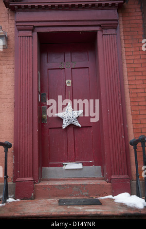 Door, with pentagram star, Park Slope, Brooklyn, NY Stock Photo