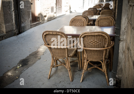 Wicker chairs and tables in La Guardia, Spain Stock Photo