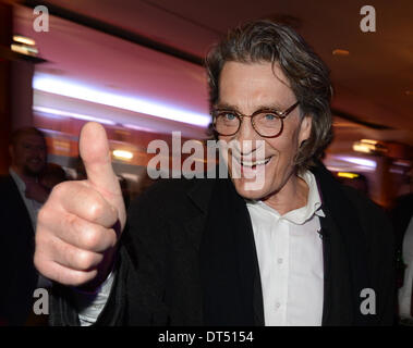 Berlin, Germany. 08th Feb, 2014. Actor Winfried Glatzeder poses during a party celebrating the 10th anniversary of LB Films (Los Banditos) at Hotel Intercontinental at the 64th annual Berlin Film Festival, in Berlin, Germany, 08 February 2014. Photo: Jens Kalaene/dpa/Alamy Live News Stock Photo