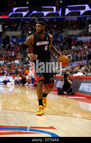 Los Angeles, California, USA. 05th Feb, 2014. LeBron James #6 of the Miami  Heat dunks the basketball during the NBA game between the Los Angeles  Clippers and the Miami Heat at the