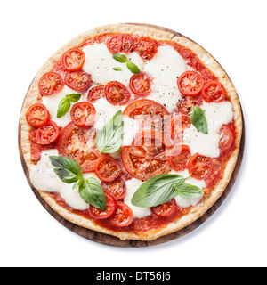 Italian pizza with tomatoes and mozzarella on white background Stock Photo