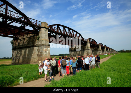Old rail bridge at Doemitz-Kaltenhof, river Elbe, Lower Saxony, Germany, Europe Stock Photo