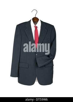 Man's suit on hanger with shirt, tie - isolated Stock Photo