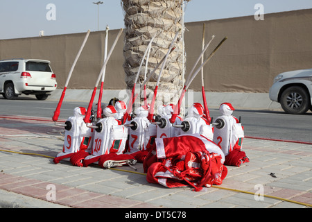 Jockey Robots at the Camel Race Track in Doha, Qatar, Middle East Stock Photo