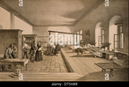 One of the wards of the hospital at Scutari - Interior view of a hospital ward at Scutari during the Crimean War, after the arrival of Florence Nightingale, circa 1855 Stock Photo