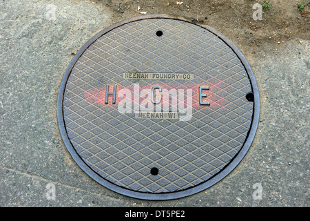 Manhole cover (HCE) in Boston, Massachusetts, USA Stock Photo