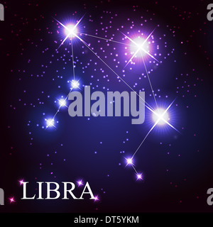 vector of the libra zodiac sign of the beautiful bright stars on the background of cosmic sky Stock Photo