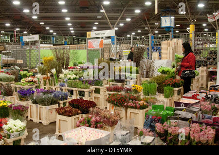 London UK. 10th February 2014. Wholesale market vendors sell flowers in New Covent Garden Flower Market stocking a wide range of flowers and plants in the week  running up to St Valentines Day. The British people  spend  more than 50 million pounds on flowers for Valentines Credit:  amer ghazzal/Alamy Live News Stock Photo