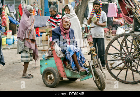 Beggar in front of Kali temple,Kalighat ,Kolkata,India Stock Photo