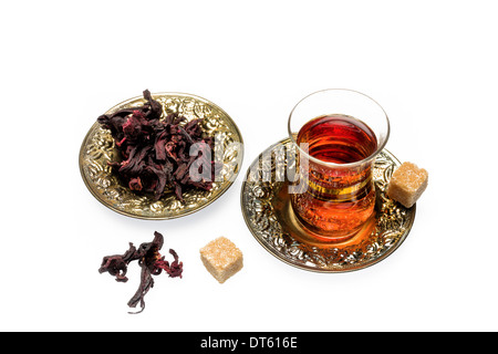 Fragrant and tasty tea from dried hibiscus flowers Stock Photo