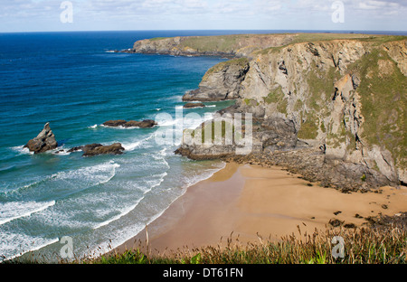 Cornish coastal View Looking North from Carnewas Point, Cornwall, UK. Stock Photo