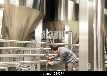 Man working in brewery Stock Photo