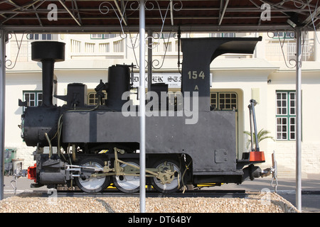 Vintage 1803 railway engine on display outside of Windhoek railway station,part of the railway museum,Windhoek,Namibia. Stock Photo