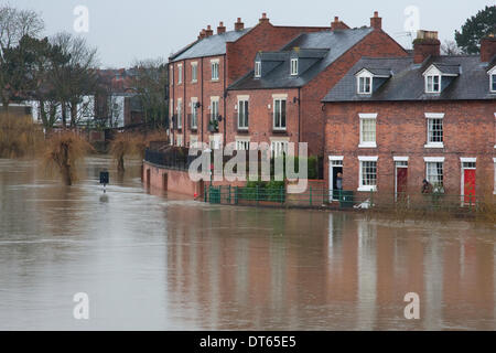 Shrewsbury, Shropshire, UK. 10th Feb, 2014. A resident looks across the flooded River Severn from the doorway of a house on Marine Terrace close to the town centre. Stock Photo