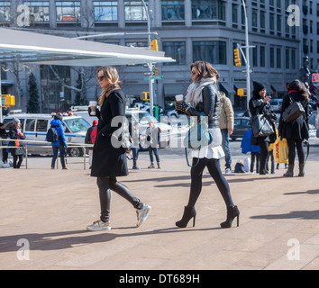 Fashionistas in their finery outside of the Fall 2014 Fashion Week shows in Lincoln Center in New York Stock Photo