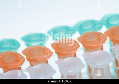 Still life of color coded microcentrifuge tubes Stock Photo
