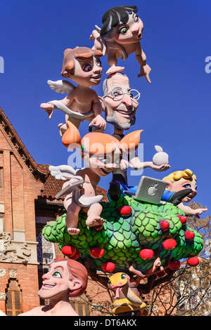 Spain, Valencia Province, Valencia, Papier Mache figures in the street during Las Fallas festival. Stock Photo