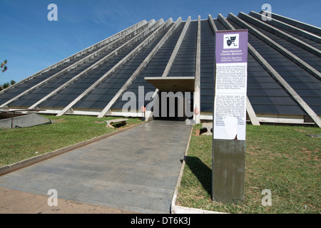 The Claudio Santoro National Theater (Teatro Nacional Claudio Santoro) with its truncated pyramidal shape in Brasilia, Brazil. Stock Photo