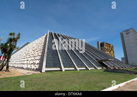 The Claudio Santoro National Theater (Teatro Nacional Claudio Santoro) with its truncated pyramidal shape in Brasilia, Brazil. Stock Photo