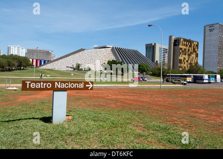 The Claudio Santoro National Theater (Teatro Nacional Claudio Santoro) with its truncated pyramidal shape in Brasilia, Brazil. Stock Photo