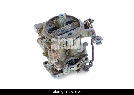 old dirty carburetor from the car isolated on white Stock Photo