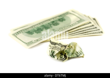 crumpled one hundred dollars banknote isolated Stock Photo